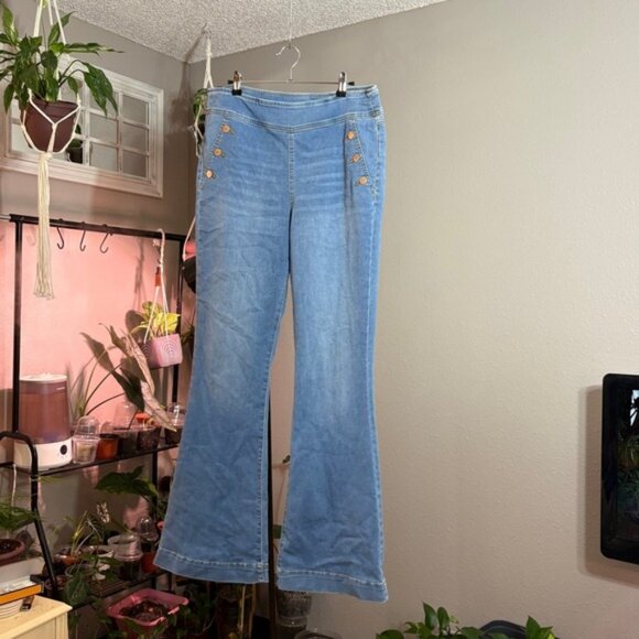 Women's Flare Leg Sailor Denim Jeans High Waist Button‎ Accent Wide Leg - Picture 1 of 10